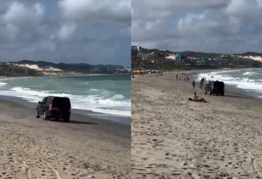 Vídeo flagra motorista dirigindo carro de passeio pela orla da Praia de Ponta Negra