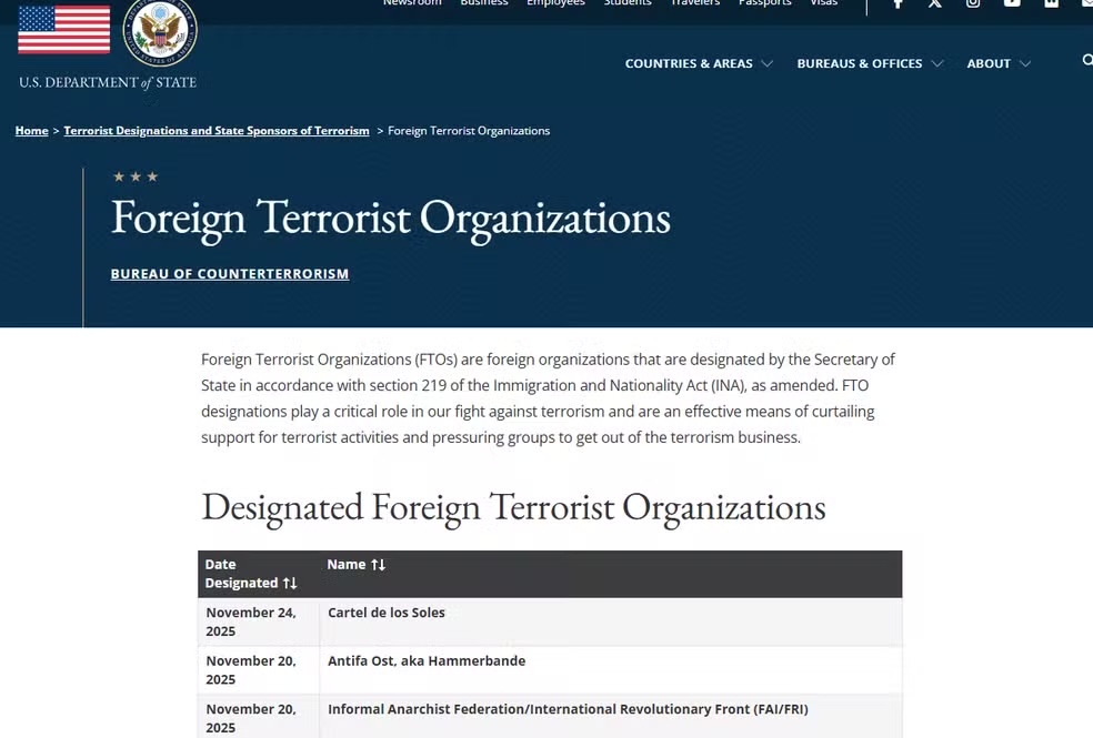 Governo Trump inclui Cartel de los Soles, que diz ser liderado por Nicolás Maduro, em lista de grupos terroristas