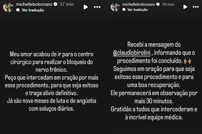 Jair Bolsonaro passa por cirurgia para tratar crises de soluço, diz Michelle