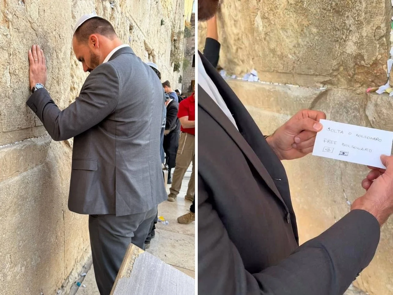 Eduardo visita Muro das Lamentações e deixa bilhete sobre o pai: ‘Solta o Bolsonaro’