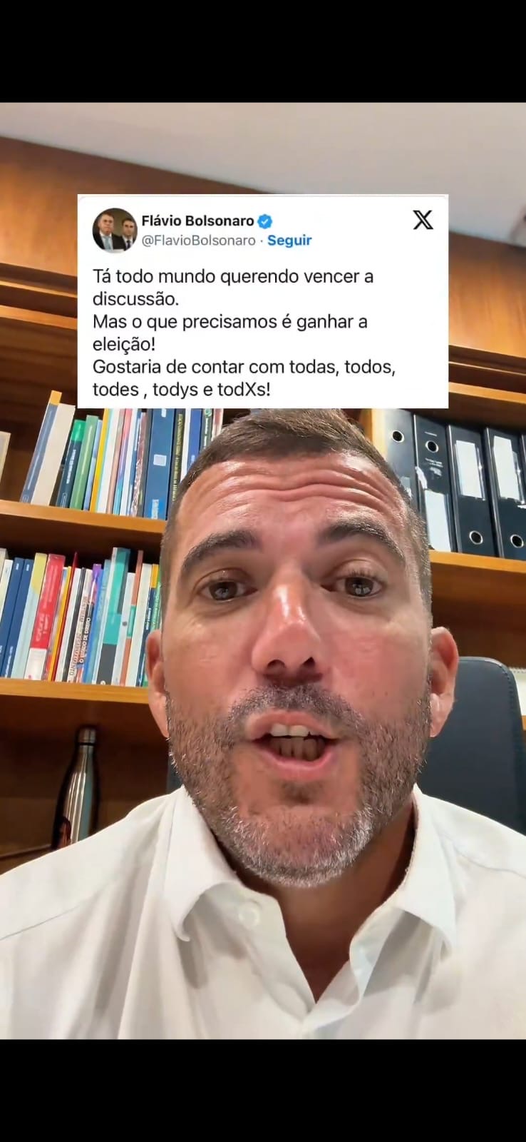 Deputado Carlos Jordy fala sobre críticas dirigidas a Flávio Bolsonaro sobre uso cômico do pronome neutro