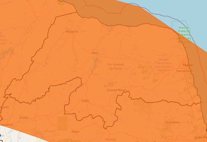 ALERTA LARANJA: Inmet emite aviso de chuvas intensas de até 100mm por dia em todo do RN