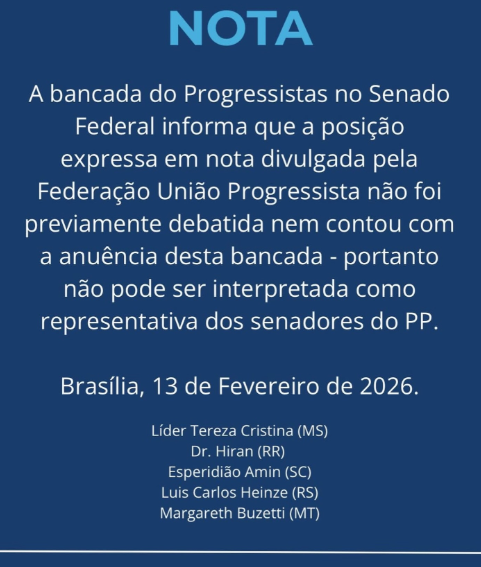 Senadores do PP dizem que não foram consultados sobre nota da Federação União Progressista em apoio a Toffoli