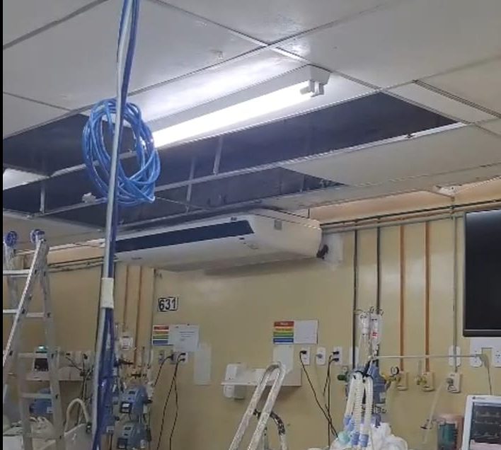 Chuva derruba teto de UTI no Walfredo Gurgel e expõe caos na saúde do RN