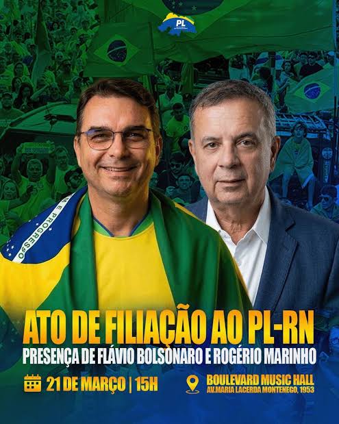 VÍDEO: Flávio Bolsonaro e Rogério Marinho convocam apoiadores para evento de filiação ao PL no RN neste sábado (21)