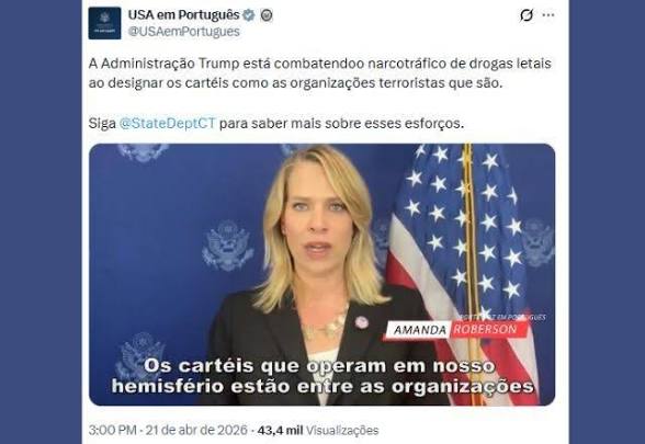 VÍDEO: Governo dos EUA defende classificar grupos do narcotráfico como terroristas em vídeo em português