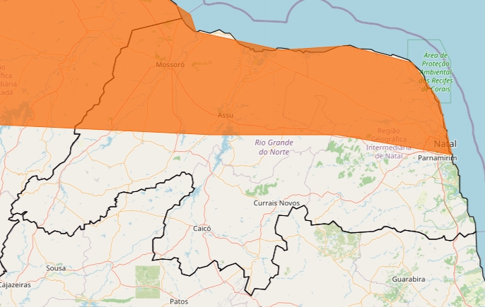 ALERTA DE PERIGO: INMET aponta ventos de até 100 km/h e risco de apagões em 61 cidades do RN; veja lista