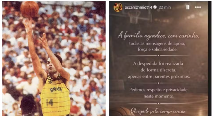 Oscar Schmidt é cremado com a camisa da seleção brasileira de basquete em cerimônia reservada