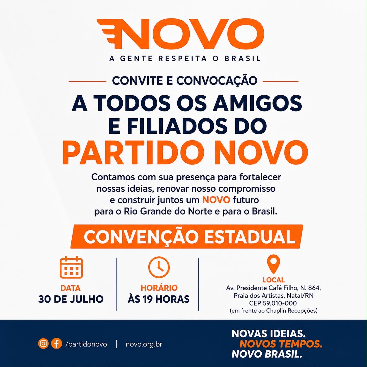 Partido NOVO realiza sua Convenção Estadual nesta quinta-feira 30