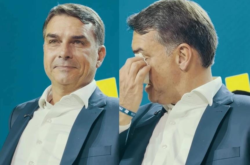 VÍDEO: Flávio se emociona em convenção do PL ao assistir vídeo de Jair Bolsonaro feito por inteligência artificial