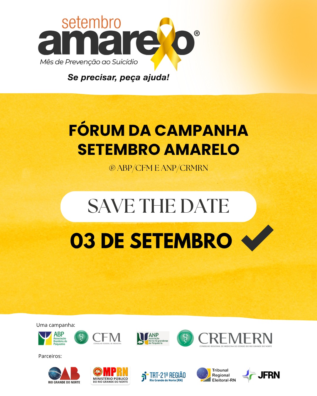 Com entrada gratuita, Natal sedia Fórum do Setembro Amarelo sobre prevenção ao suicídio e saúde mental